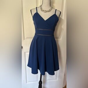 Francesca's Jun & Ivy Mini Dress Sz M Blue Fit &Flare V Neck Party Casual  NWT